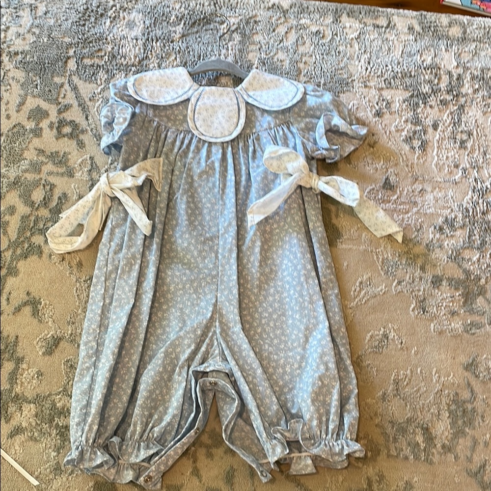Adorable Blue Baby Romper with White Floral Pattern